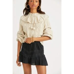 LoveShackFancy Cove Tiered Lace Mini Skirt in Black, Size Small